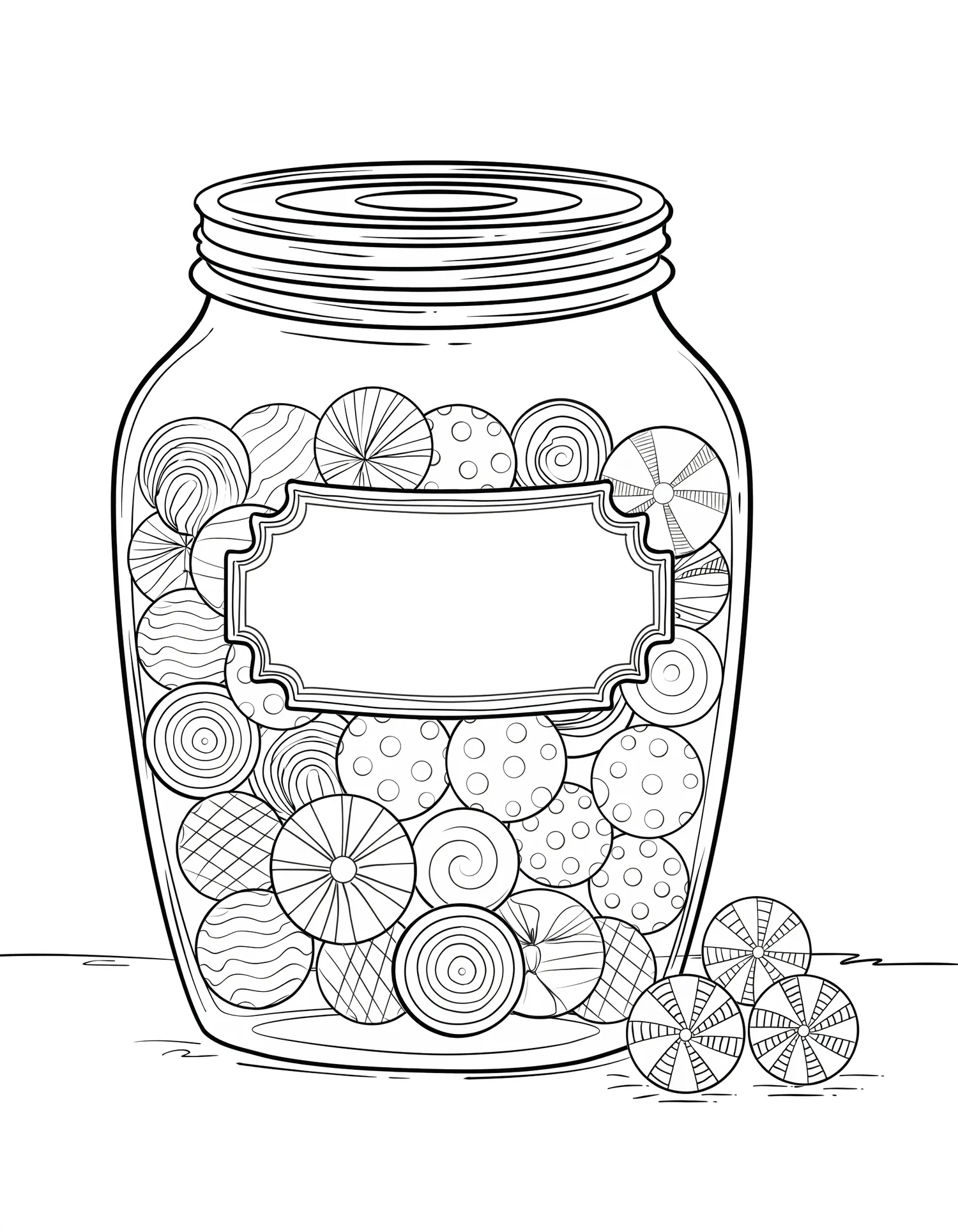 Bonbons Ronds Multicolores en Bocal, Coloriage pâtisserie à imprimer gratuitement